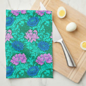 William Morris Chrysanthemums, Aqua en Violet Theedoek (Quarter Fold)