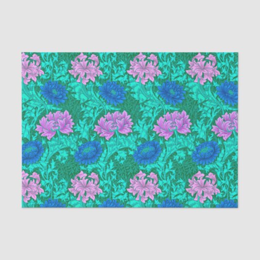 William Morris Chrysanthemums, Aqua en Violet Tissuepapier (Voorkant)