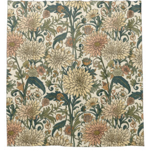 William Morris Chrysanthemums Art Nouveau bloemmot Douchegordijn