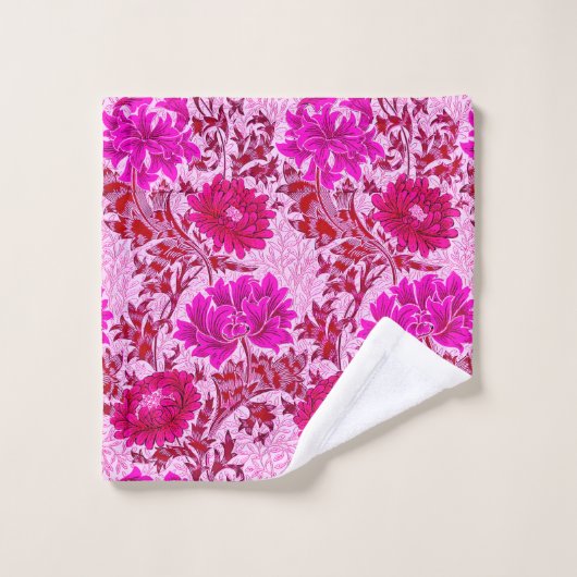 William Morris Chrysanthemums, Bourgogne en roze Bad Handdoek (Wasdoekje)