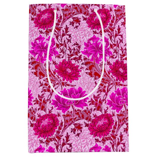 William Morris Chrysanthemums, Bourgogne en roze Medium Cadeauzakje (Voorkant)
