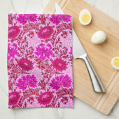 William Morris Chrysanthemums, Bourgogne en roze Theedoek (Quarter Fold)