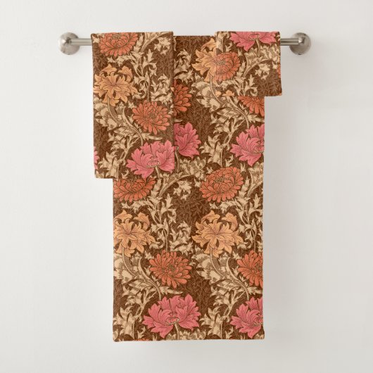William Morris Chrysanthemums, Brown en Rust Bad Handdoek (Insitu)