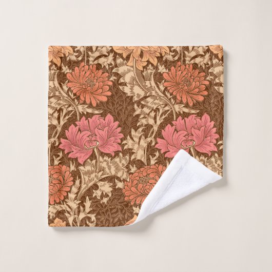William Morris Chrysanthemums, Brown en Rust Bad Handdoek (Wasdoekje)