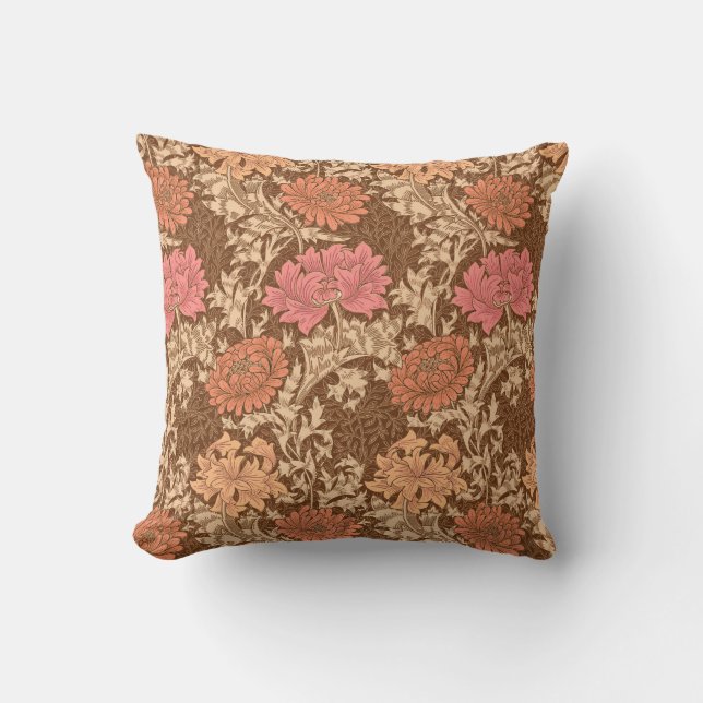 William Morris Chrysanthemums, Brown en Rust Buitenkussen (Voorkant)