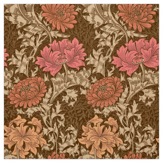 William Morris Chrysanthemums, Brown en Rust Stof (Swatch)