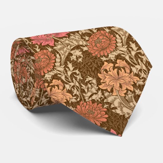 William Morris Chrysanthemums, Brown en Rust Stropdas (Opgerold)