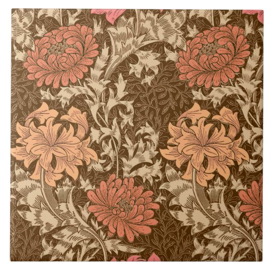 William Morris Chrysanthemums, Brown en Rust Tegeltje (Voorkant)