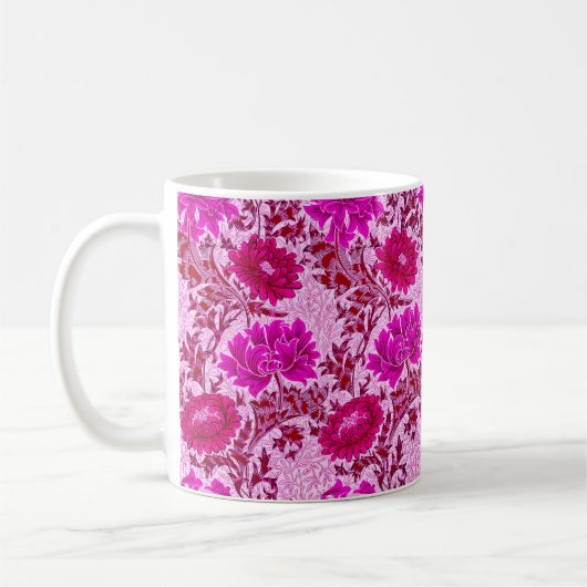 William Morris Chrysanthemums, Burgundy en Pink C Koffiemok (Links)