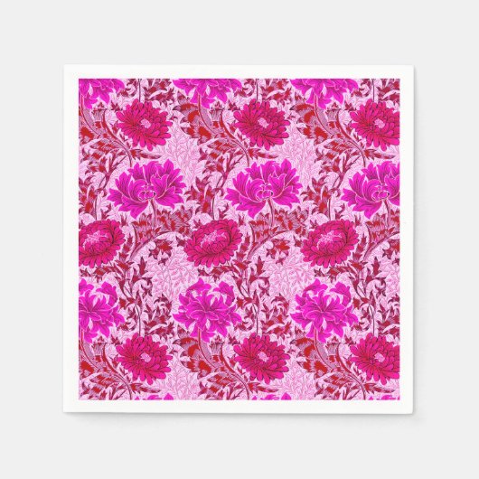 William Morris Chrysanthemums Burgundy en Pink Servet (Voorkant)