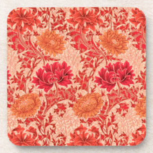 William Morris Chrysanthemums, Coral Oranje Bier Onderzetter