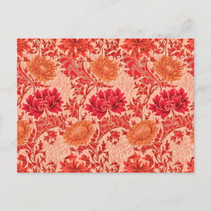 William Morris Chrysanthemums, Coral Oranje Briefkaart