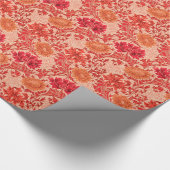William Morris Chrysanthemums, Coral Oranje Cadeaupapier (Hoek)