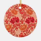 William Morris Chrysanthemums, Coral Oranje Keramisch Ornament (Voorkant)