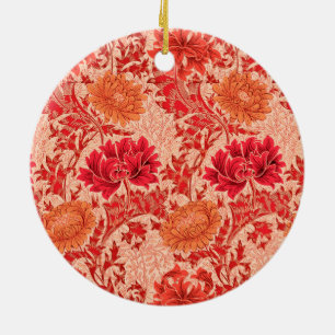 William Morris Chrysanthemums, Coral Oranje Keramisch Ornament