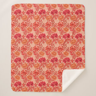 William Morris Chrysanthemums, Coral Oranje Sherpa Deken