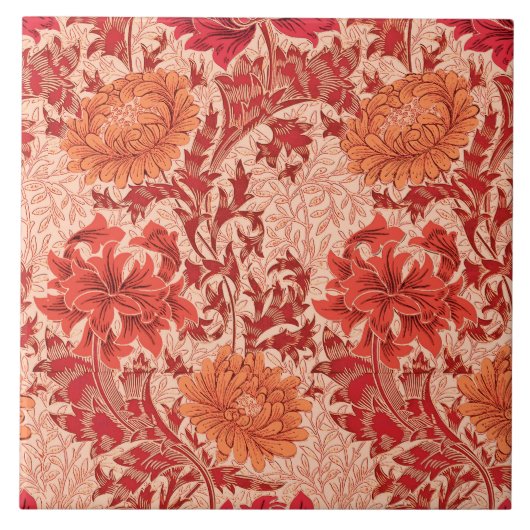 William Morris Chrysanthemums, Coral Oranje Tegeltje (Voorkant)