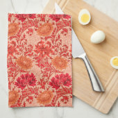 William Morris Chrysanthemums, Coral Oranje Theedoek (Quarter Fold)