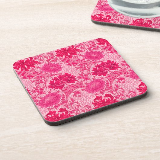 William Morris Chrysanthemums, Fuchsia Pink Bier Onderzetter (Linkerzijde)