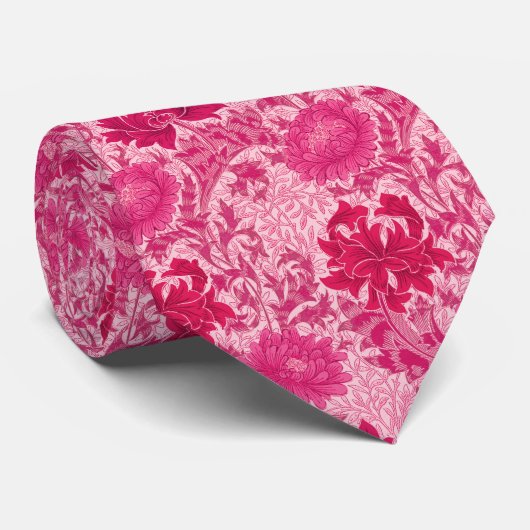 William Morris Chrysanthemums, Fuchsia Pink Stropdas (Opgerold)