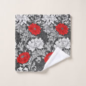 William Morris Chrysanthemums, Grey en Red Bad Handdoek (Wasdoekje)