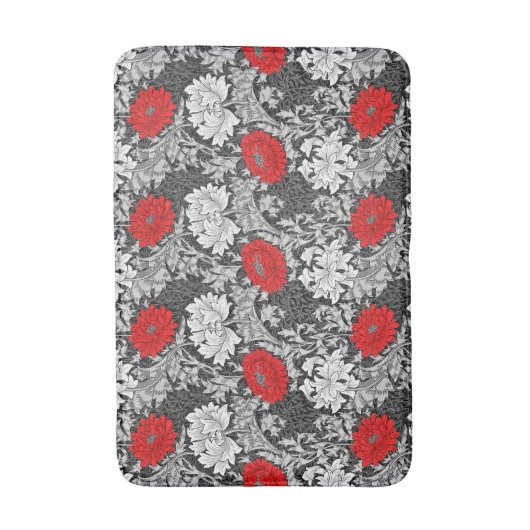 William Morris Chrysanthemums, Grey en Red Badmat (Voorkant Verticaal)