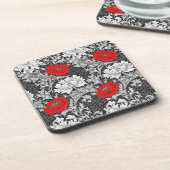 William Morris Chrysanthemums, Grey en Red Bier Onderzetter (Linkerzijde)