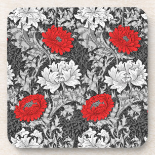 William Morris Chrysanthemums, Grey en Red Bier Onderzetter