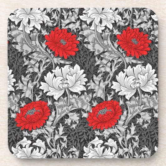 William Morris Chrysanthemums, Grey en Red Bier Onderzetter (Voorkant)