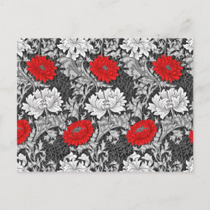William Morris Chrysanthemums, Grey en Red Briefkaart
