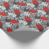 William Morris Chrysanthemums, Grey en Red Cadeaupapier (Hoek)