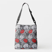 William Morris Chrysanthemums, Grey en Red Crossbody Tas (Achterkant)