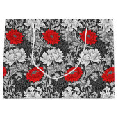 William Morris Chrysanthemums, Grey en Red Groot Cadeauzakje (Voorkant)