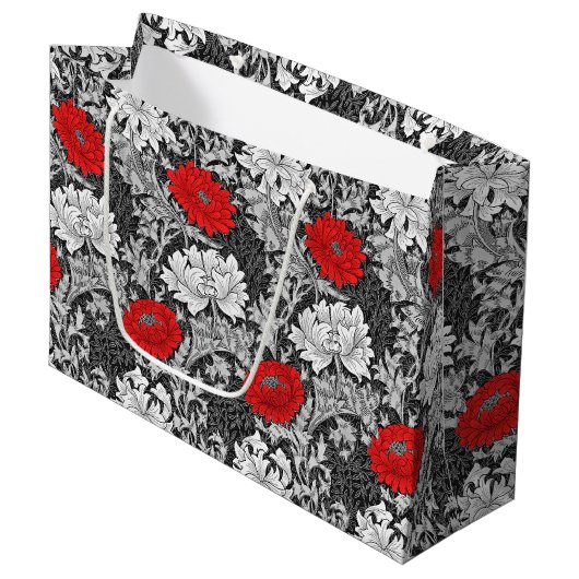 William Morris Chrysanthemums, Grey en Red Groot Cadeauzakje (Voorkant Gekanteld)