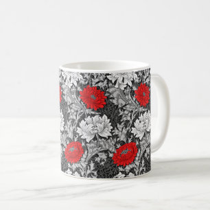 William Morris Chrysanthemums, Grey en Red Koffiemok