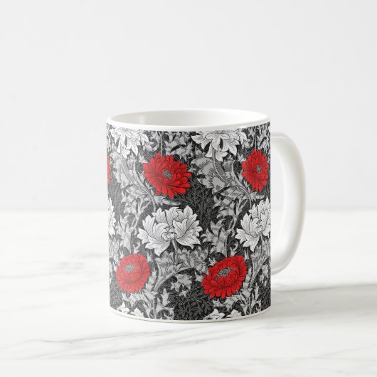 William Morris Chrysanthemums, Grey en Red Koffiemok (Voorkant rechts)