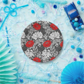 William Morris Chrysanthemums, Grey en Red Papieren Bordje (Feest)