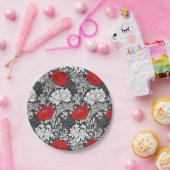 William Morris Chrysanthemums, Grey en Red Papieren Bordje (Feest)