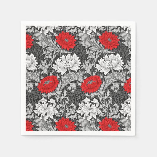 William Morris Chrysanthemums, Grey en Red Servet (Voorkant)