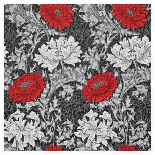 William Morris Chrysanthemums, Grey en Red Stof