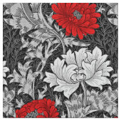 William Morris Chrysanthemums, Grey en Red Stof (Close Up)
