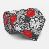 William Morris Chrysanthemums, Grey en Red Stropdas (Opgerold)