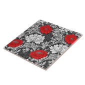 William Morris Chrysanthemums, Grey en Red Tegeltje (Zijkant)