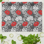 William Morris Chrysanthemums, Grey en Red Theedoek (Gevouwen)