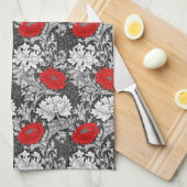 William Morris Chrysanthemums, Grey en Red Theedoek (Quarter Fold)
