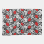 William Morris Chrysanthemums, Grey en Red Theedoek (Horizontaal)