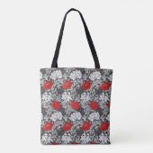 William Morris Chrysanthemums, Grey en Red Tote Bag (Achterkant)