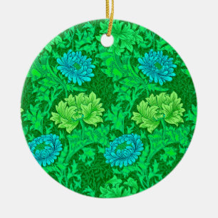 William Morris Chrysanthemums, Lime Green & Aqua C Keramisch Ornament