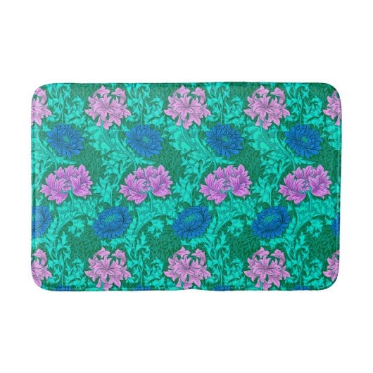 William Morris Chrysanthemums, Lime Green en Aqua Badmat (Voorkant)
