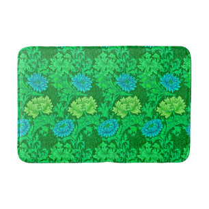 William Morris Chrysanthemums, Lime Green en Aqua Badmat